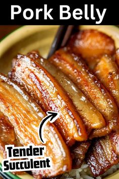 pork belly with tender succulent rice in a bowl