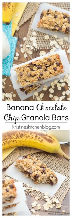 banana chocolate chip granola bars on a table