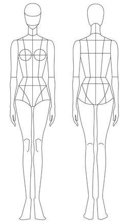 the back and side view of a woman's body, with lines drawn on it