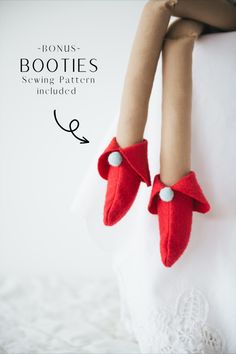 a pair of red slippers hanging from the side of a woman's legs