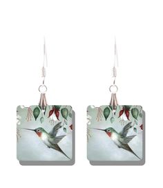 "'Magic of the Hummingbird' This hummingbird, nature-inspired art was originally painted with acrylic. These cute hummingbird earrings are unique, extremely lightweight, and fun to wear.   All of our earring charms make great gifts for family, friends, teachers, and co-workers.  Our packaging allows them to be cleverly bow-tied and tagged to packages, bags, and baskets.  They make an ideal gift or stocking-stuffer for jewelry lovers.  One of our favorite features is the subtle chime sound they occasionally make. The earrings are painted, designed, and printed in Beth's studio in central Maine.   We print with dye sublimation on high-standard, aluminum metal. The process of dye sublimation infuses dyes directly into the metal producing an outstanding and brilliant product.  The metal is scr Cute Hummingbird, Hummingbird Earrings, Earring Charms, Paint Print, Jewelry Cleaner, Metal Charm, Jewelry Lover, Art Jewelry, Charm Earrings