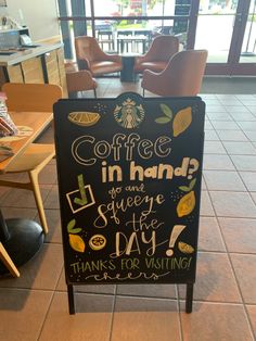 a sign that says coffee in hand and there is no sugar on the day thanks for visiting