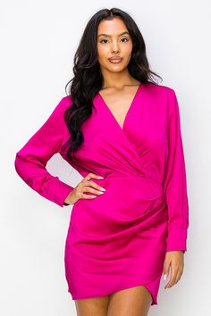 • SKU: D-6037• S-M-L• Hand wash only• Step into sophistication with our Ruched Elegance V-Neck Long Sleeve Mini Dress. This stylish dress combines a flattering V-neckline, long sleeves, and intricate ruching for a versatile and chic look.• Perfect for any occasion, from casual outings to special events, this mini dress offers both style and comfort. Elevate your fashion game with this timeless piece that exudes elegance and charm. Pink V-neck Dress With Surplice Neckline For Formal Occasions, Dressy V-neck Wrap Dress For Night Out, Feminine V-neck Wrap Dress For Party, Flirty V-neck Midi Dress For Cocktail, Pink V-neck Dressy Mini Dress, Flirty Ruched V-neck Dress, Flirty V-neck Mini Dress For Formal Occasions, Elegant Pink V-neck Mini Dress, Flirty V-neck Wrap Dress For Date Night