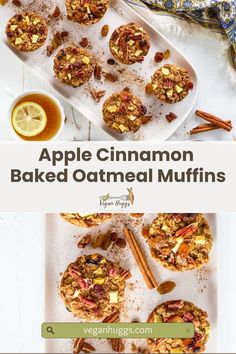 apple cinnamon baked oatmeal muffins on a plate with an orange slice