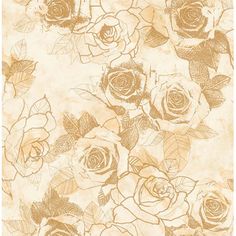 a bunch of roses that are on top of a wallpaper paper with gold foil