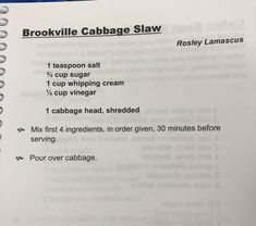 a recipe book with instructions on how to make a broccoli cabbage slaw