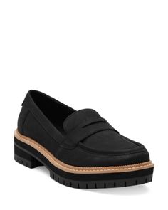 Toms Women's Cara Slip On Lug Platform Penny Loafer Flats Black Loafers Women's, Womens Penny Loafers, 2024 Wardrobe, Black Moto Boots, Work Shoe, Lug Sole Boots, Black Loafers, Penny Loafer, Casual Loafers