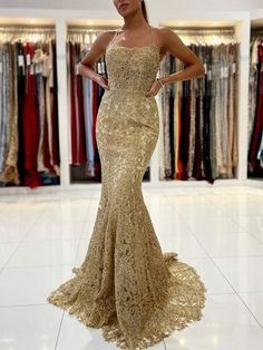 Silhouette:?A Line Waist: Natural Sleeve Length: Sleeveless Fabric:?Lace Shown Color:?Golden Built-In Bra: Yes Gold Formal Dresses, Lace Evening Dress Long, Gold Formal Dress, Prom Dresses 2022, Prom Dresses Mermaid, Cheap Prom Dresses Long, Mermaid Prom Dresses Lace, Gold Mermaid, Golden Lace