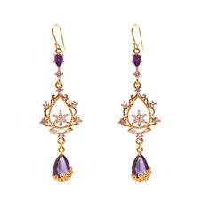 PRICES MAY VARY. ♥ 【Beautiful and Light Weight 】 This Italian baroque purple flower earring has a size of 2.36 inches (6 cm) * 0.8 inches (2 cm), which is exaggerated, conspicuous and beautiful. Weight: 0.28 oz (8 g) (a pair of earrings), not heavy, comfortable to wear for a long time. Earhook material: 925 silver plated 18K gold (nickel free, anti allergic, not easy to fade), pendant material: purple zircon+white zircon+brass plated gold+brass plated 18k gold (nickel free, not easy to fade Purple And Gold Earrings, Dark Green Art, Medieval Earrings, Hoco 2024, Green Art Deco, Princess Earrings, Flowers Earrings, Italian Baroque, Earrings Dangling