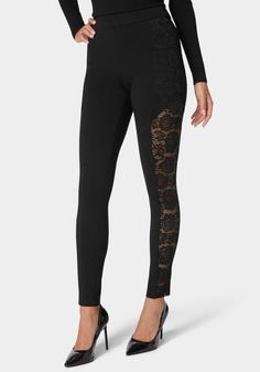 High Waist Lace Combo Insert Pdr Legging Lace Leggings, Black Leggings, High Waisted, Leggings, Gifts For Her, Lace, Black