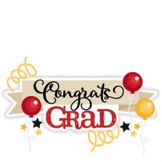 congratulations grad with balloons and streamers on white background for greeting card or banner