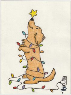 a drawing of a dog with christmas lights on its back