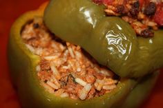 a green pepper stuffed with rice and meat