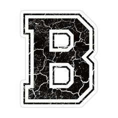 the letter b in black and white with cracked paint on it's surface sticker