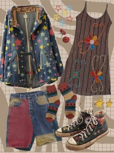 Cringecore Outfit, Hungry Caterpillar Outfit Aesthetic, Colourful Clothing Aesthetic, Childish Outfits For Women, Vintage Outfits Colorful, Silly Outfit Ideas, Colorful Eclectic Outfit, Small Town Outfit Aesthetic, Tacky Day Spirit Week