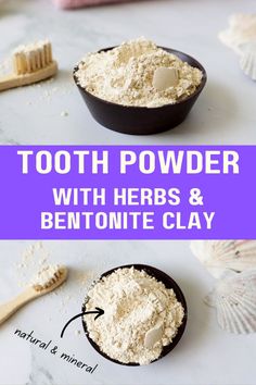 This homemade DIY tooth powder is remineralizing, 100% natural and completely free of chemical additives! Use the power of herbs (herbal), bentonite clay, spices (like turmeric), xylitol and much more! I usually make my own DIY toothpaste with coconut oil, but for travelling this tooth powder is so much better and more convenient (no risk of leakage!). Make your own toothpaste. Natural dental care, natural oral hygiene and oral care. Tooth powder recipe for whitening teeth. Toothpaste powder. Toothpaste Powder Recipe, Herbal Tooth Powder, Diy Toothpaste With Bentonite Clay, Toothpaste Tablets Diy, Bentonite Clay Toothpaste, Natural Toothpaste Recipe