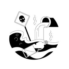 a black and white drawing of a trash can floating in the ocean with a skull on it