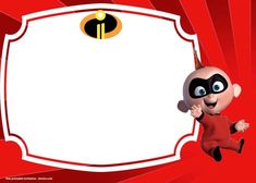 a cartoon character is jumping in front of a red background with a white sign that says it's incredible