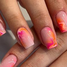 Orange Nail, Work Nails, Dope Nail Designs, S Nails, Acrylic Nails Coffin Short, Short Acrylic Nails Designs, Square Acrylic Nails, Fire Nails