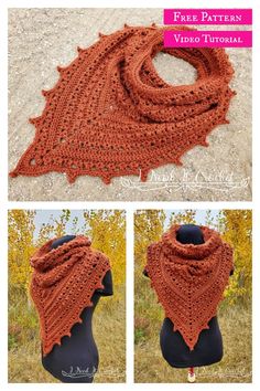 a crocheted shawl is shown in three different views, including the front and back