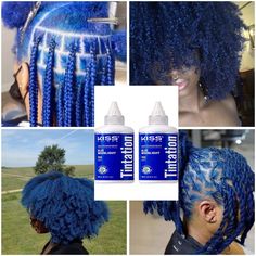 Hair Dye Colors Blue, Shades Of Blue Hair Dye, Adore Blue Hair Dye, Coraline Hair Color, Dark Blue Locs Black Women, Black And Blue Hair Black Women, Royal Blue Hair Black Women, Blue Dyed Hair Ideas, Blue Hair Dye Black Women