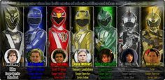 an image of the power rangers characters in their respective costumes and colors, all with different names