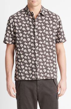 A soft and airy linen blend means all-day comfort in this crisp button-up shirt that has a versatile floral pattern and a straight, boxy cut. 28" length; 44" chest (size Medium) Front button closure Spread collar Short sleeves 54% linen, 46% viscose Machine wash, tumble dry Imported Short Sleeve Linen Shirt With Floral Print, Casual Linen Tops With Floral Print, Effortless Summer Shirt For Casual Gatherings, Daywear Floral Print Button-up Shirt, Casual Daywear Shirt With Floral Print, Relaxed Fit Floral Print Shirt For Work, Casual Floral Print Shirt, Casual Floral Print Shirt For Daywear, Floral Print Shirt With Relaxed Fit For Workwear