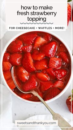 a white bowl filled with fresh strawberries on top of a table