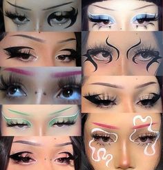 Alt Liner Makeup, What Is Baking Makeup, Experimental Eye Makeup, Pretty Alt Makeup, Graphic Makeup Eyeliner, Alt Graphic Eyeliner, Alt Makeup Looks Eyeliner, Dots On Face Makeup, Goth Brows