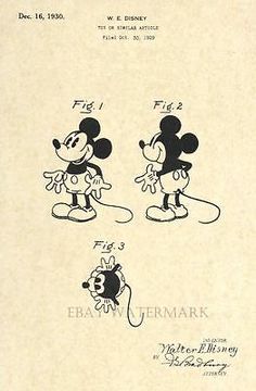 the original mickey mouse drawing is shown in black and white, as well as three other drawings