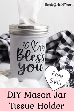 diy mason jar tissue holder for valentine's day with free printables