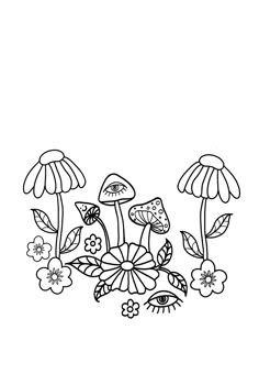 a black and white drawing of flowers