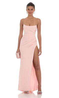 Strapless Corset Maxi Dress in Pink | LUCY IN THE SKY Elegant Bridesmaid Dresses Pink, Strapless Pink Prom Dress, Formal Dresses Strapless, Light Pink Formal Dresses, Pink Formal Dress, Floral Homecoming Dresses, Top Prom Dresses, Corset Maxi Dress, Fancy Short Dresses