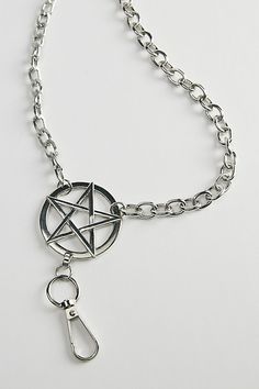 Linked metal wallet chain with a pentagram accent. Includes secure clasp closures to attach to your wallet, belt loop & more. Features Pentagram double wallet chain Linked chain for wallet Pentagram accent Secure clasps Content + Care Mixed metal Wipe clean Imported | Pentagram Double Wallet Chain in Silver, Men's at Urban Outfitters Alt Belt, Wallet Belt, Chain Clothes, Silver Wallet, Wallet Chains, Men's Shoes Accessories, Chain Wallet, Dream Style, Women Men Shoes