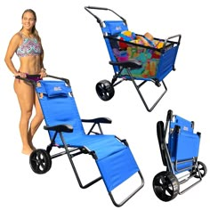 PRICES MAY VARY. MULTIPURPOSE – our patent pending beach cart chair is easy to use. Contains full size beach cart to bring all your beach supplies easily to the beach. Then transforms into large reclining beach chair. BEACH CART- The beach cart feature allows for large volume of beach items to be placed into the cart. With adjustable handle the cart can be tilted and easily rolled across the sand with the large wheels. The included mesh netting holds all your items safely in place during transpo Blue Striped Chair, Beach Supplies, Outdoor Cart, Spring Camping, Beach Cart, Striped Chair, Beach Items, Beach Gear, Beach Chair