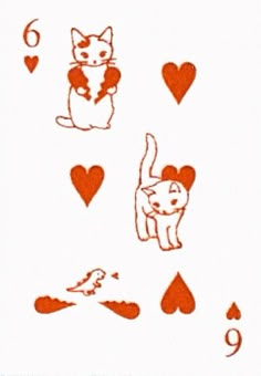 playing cards with cats and hearts drawn on them