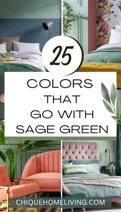 the colors that go with sage green in this bedroom are great for decor and design