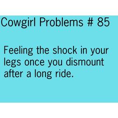 the text reads, cowgirl problems 85 feeling the shock in your legs once you dismount after a long ride