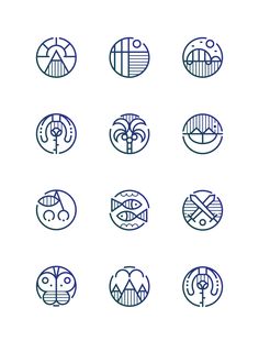 six different types of symbols in blue on a white background