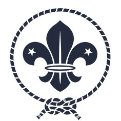 a black and white image of a fleur de lis with rope around it