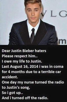 an image of a man in a suit and tie with the words dear justin bieber haters please respect him