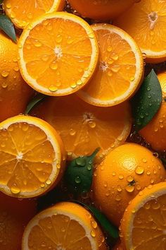 many oranges with water drops on them