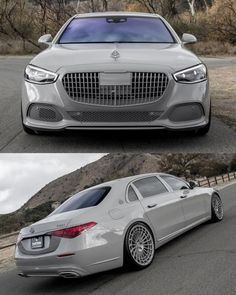 the front and back view of a silver car