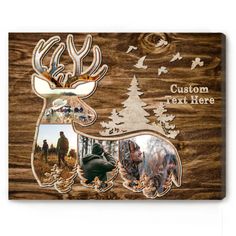 an image of a deer with pictures on it's face and the words custom text here