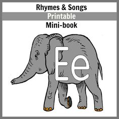 an elephant with the letter e on it's back and its name in front