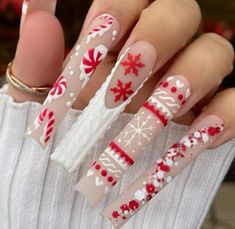 Christmas Nail Designs Acrylic, Red Christmas Nails, Diy Acrylic Nails, Cute Christmas Nails