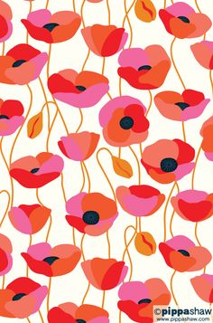 Poppies Art, Poppies Painting, Pattern Design Inspiration, Poppy Pattern, Flower Pattern Design, Pattern Repeat, Repeat Pattern, Watercolor Flower