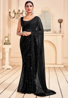 Black Sequin Saree, Black Sari, Sequence Saree, Sequin Saree, 파티 드레스, Party Wear Saree, Black Saree, Utsav Fashion, Casual Saree