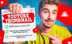 a man holding up a paper with the words youtube thumbnail on it in front of him