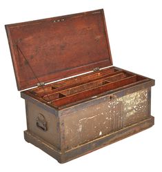 an old wooden box that is open and empty